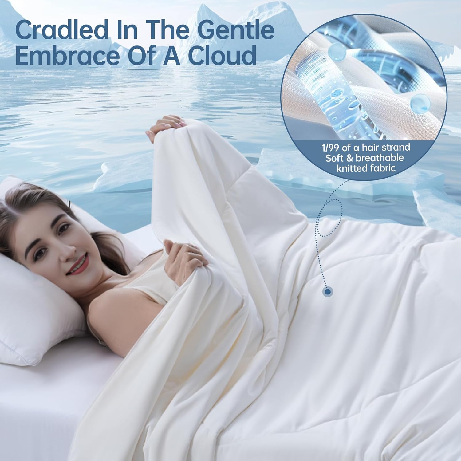 Cooling Comforter Queen Size for Hot Sleepers, 90"x90" Summer Cooling Blanket for Night Sweats, Silk Soft Lightweight Breathable All-Season White Cooling Quilt Blanket