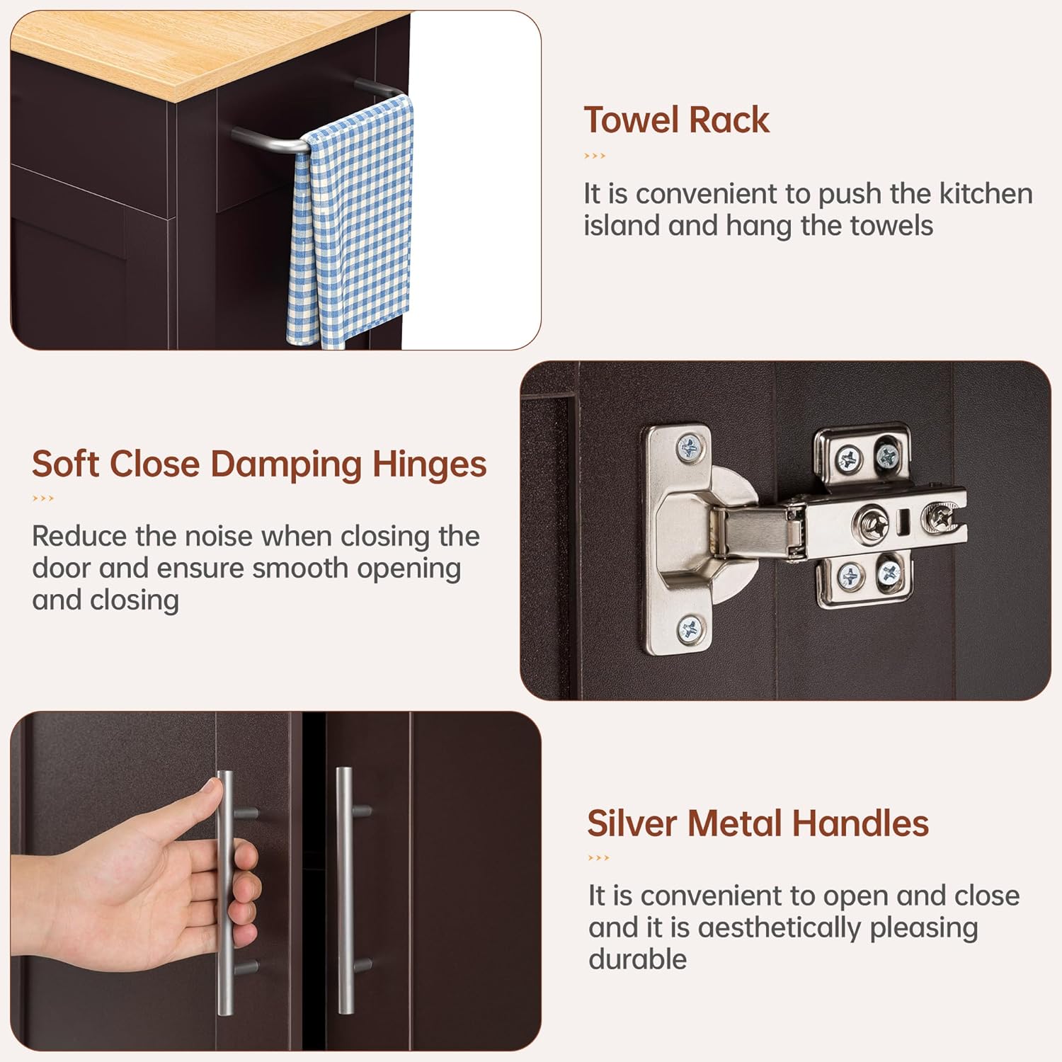 Kitchen Island Cart with Storage, Small Kitchen Island on Wheels with Large Drawer, Adjustable Shelf & Towel Rack, Rolling Island Table for Kitchen & Dining Room, Dark Coffee