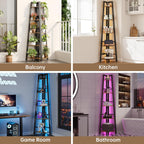 5-Tier Corner Shelf with LED Light, 70 Inch Display Shelf for Living Room, Bedroom, Bookshelf, Industrial Shelf, Plant Shelf (Rustic Brown, Ladder Corner Shelf)
