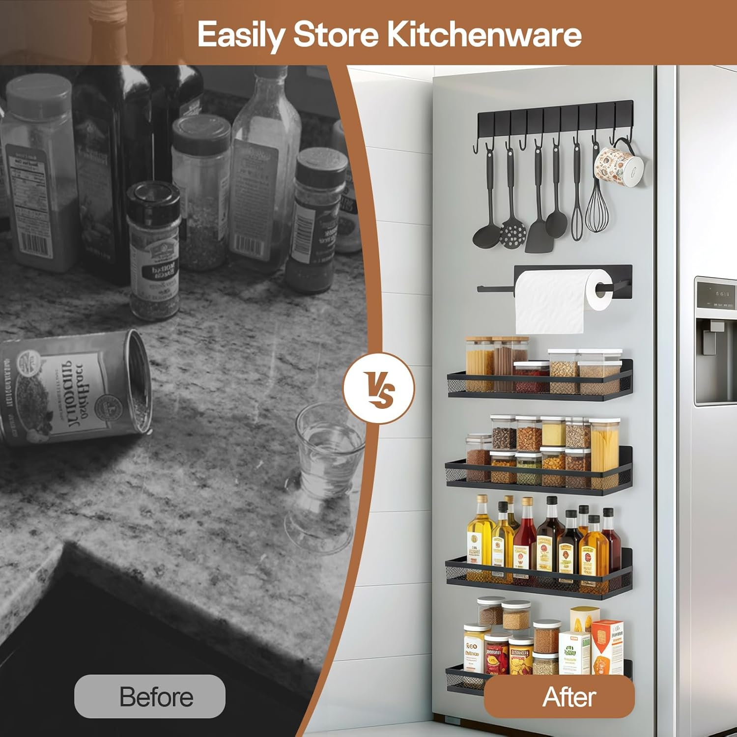 6 Pack Magnetic Shelves for Washing Machine and Fridge, Magnetic Laundry Organizer, Magnetic Fridge Shelves with Versatile Hooks, Paper Towel Holder and Metal Storage Baskets