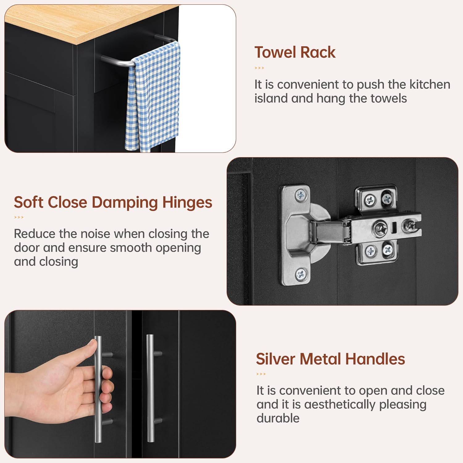 Kitchen Island Cart with Storage, Small Kitchen Island on Wheels with Large Drawer, Adjustable Shelf & Towel Rack, Rolling Island Table for Kitchen & Dining Room, Black