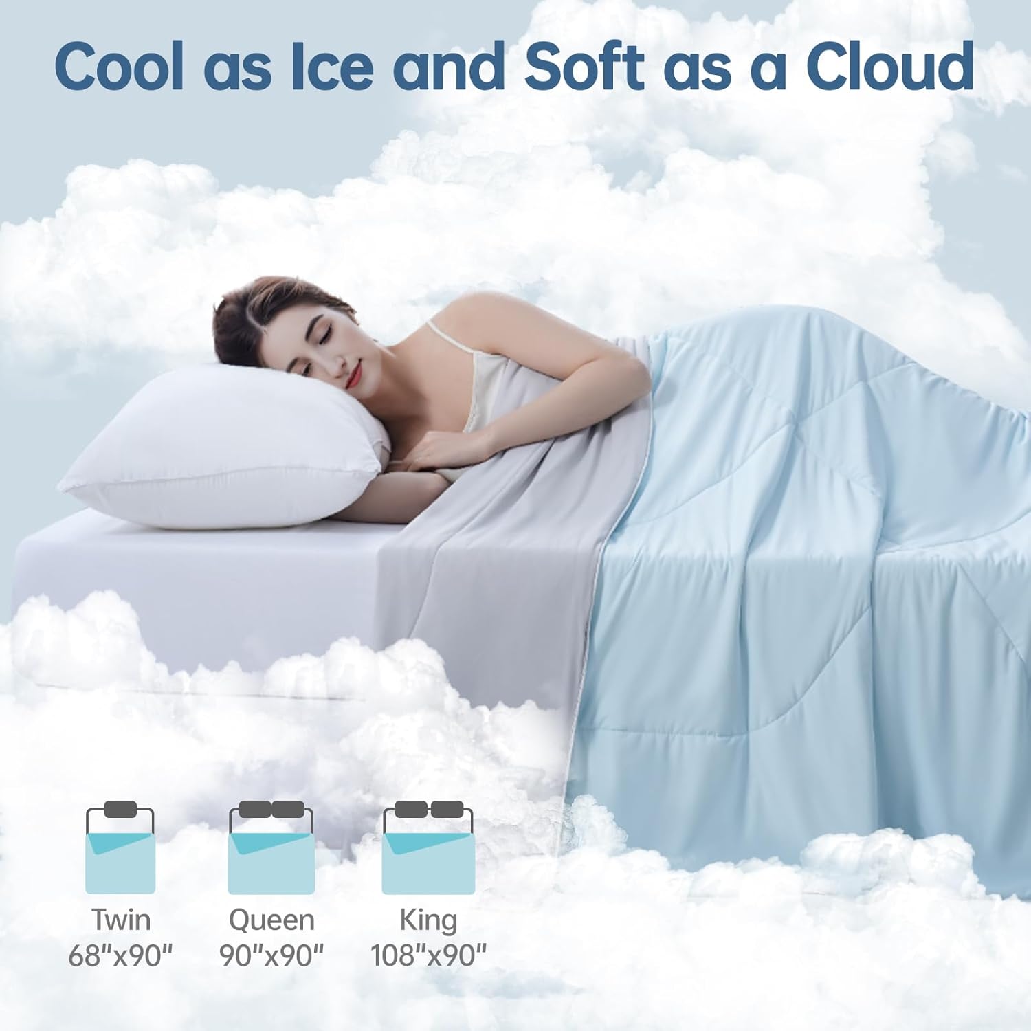 Cooling Comforter Oversized King for Hot Sleepers, 108"x90" Summer Cooling Blanket for Night Sweats, Silk Soft Lightweight Breathable All-Season Blue Grey Cooling Quilt Blanket