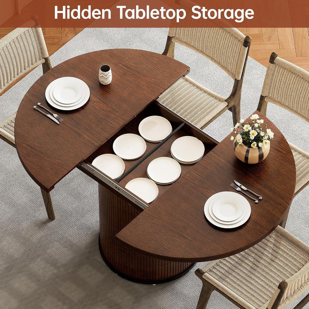 Extendable Dining Room Table Round Dining Table for 4 6 8, 43"-59" Modern Wood Kitchen Table with Removable Leaves Extendable Dinner Tables|Living Room|Small Space