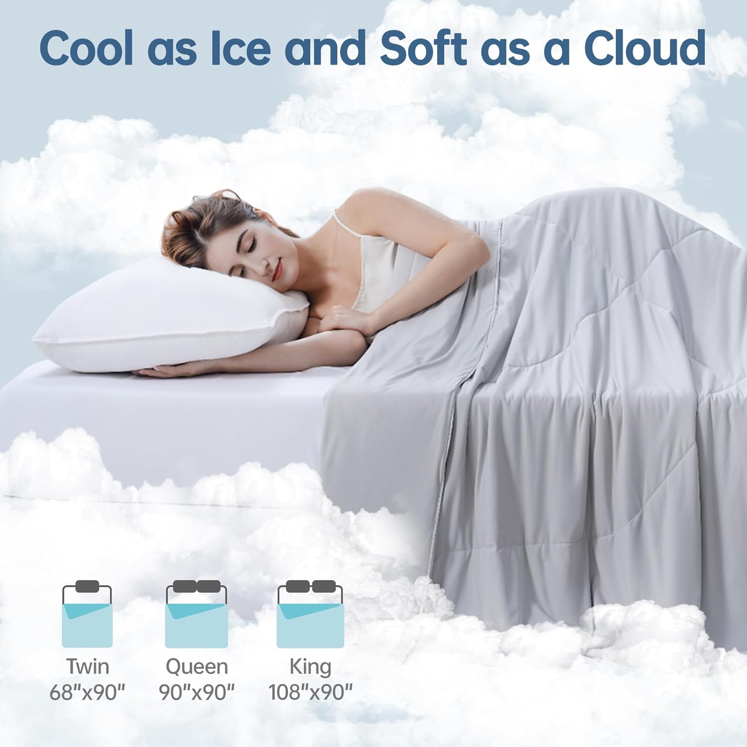 Cooling Comforter Queen Size for Hot Sleepers, 90"x90" Summer Cooling Blanket for Night Sweats, Silk Soft Lightweight Breathable All-Season Grey Cooling Quilt Blanket
