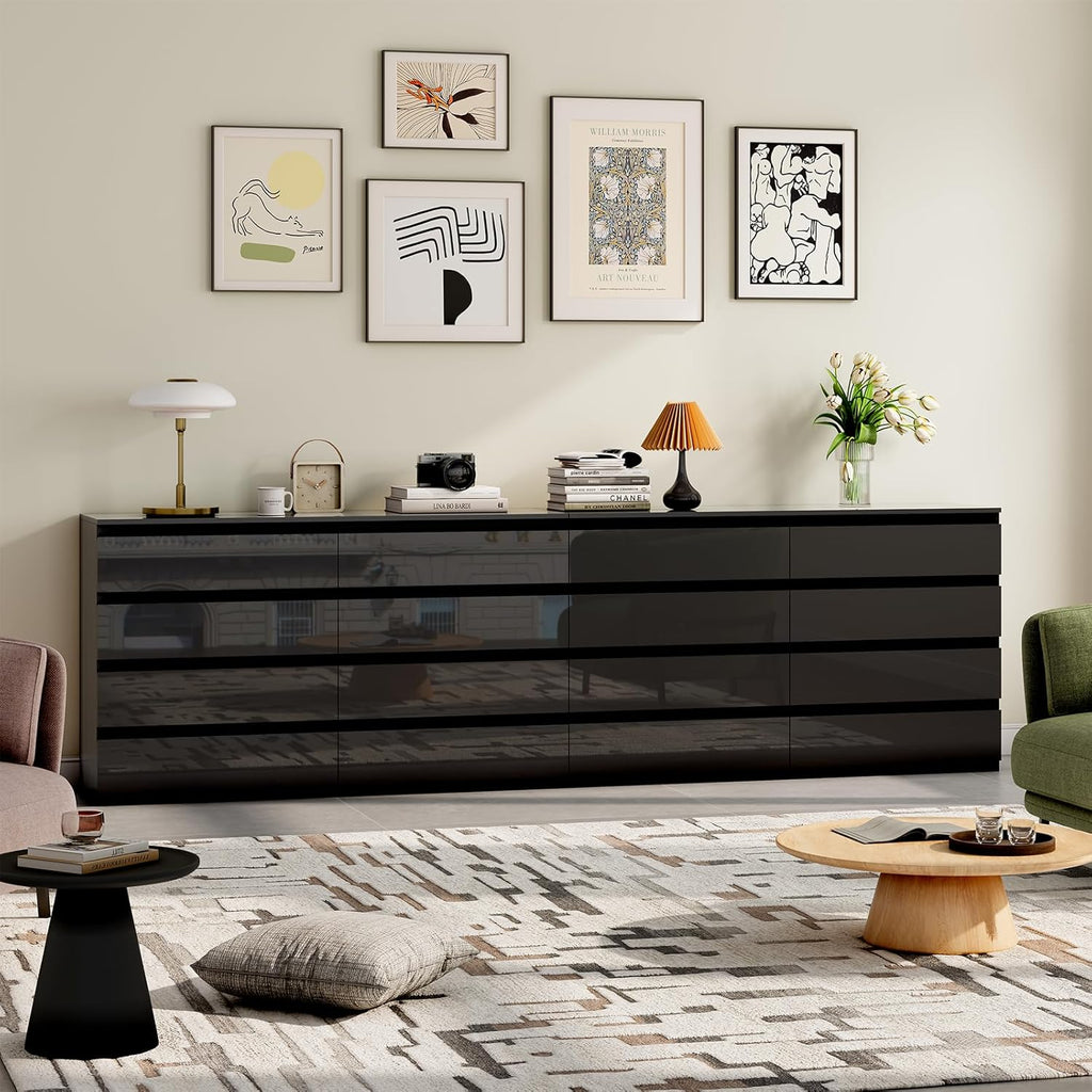 Black Wood Dresser for Bedroom, 8 Drawer Dressers for Clothes Storage, Modern Dresser with Wide Drawers, Wide Wooden Chest Drawers for Living Room, Entryway, TV Stand(55" W x15.4 Dx32.3 H)
