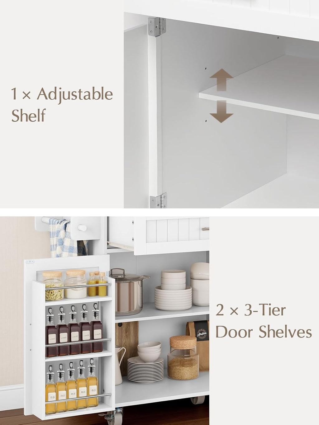Kitchen Island with Storage, 31.5" D Rolling Kitchen Island Cart on Wheels with Widen Drop Leaf Rubberwood Top, Large Mobile Kitchen Islands with Trash Can Storage and Towel Bar, White