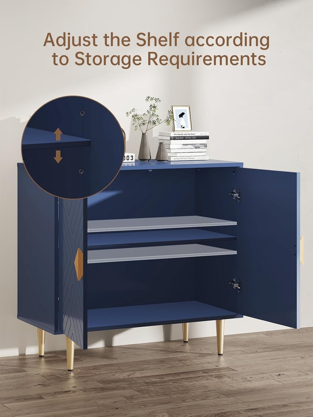 Sideboard Cabinet, 63'' Modern Buffet Cabinet with Storage Set of 2, Credenza with 4 Doors and Adjustable Shelves, Sideboard for Living Room, Kitchen and Entryway, Blue
