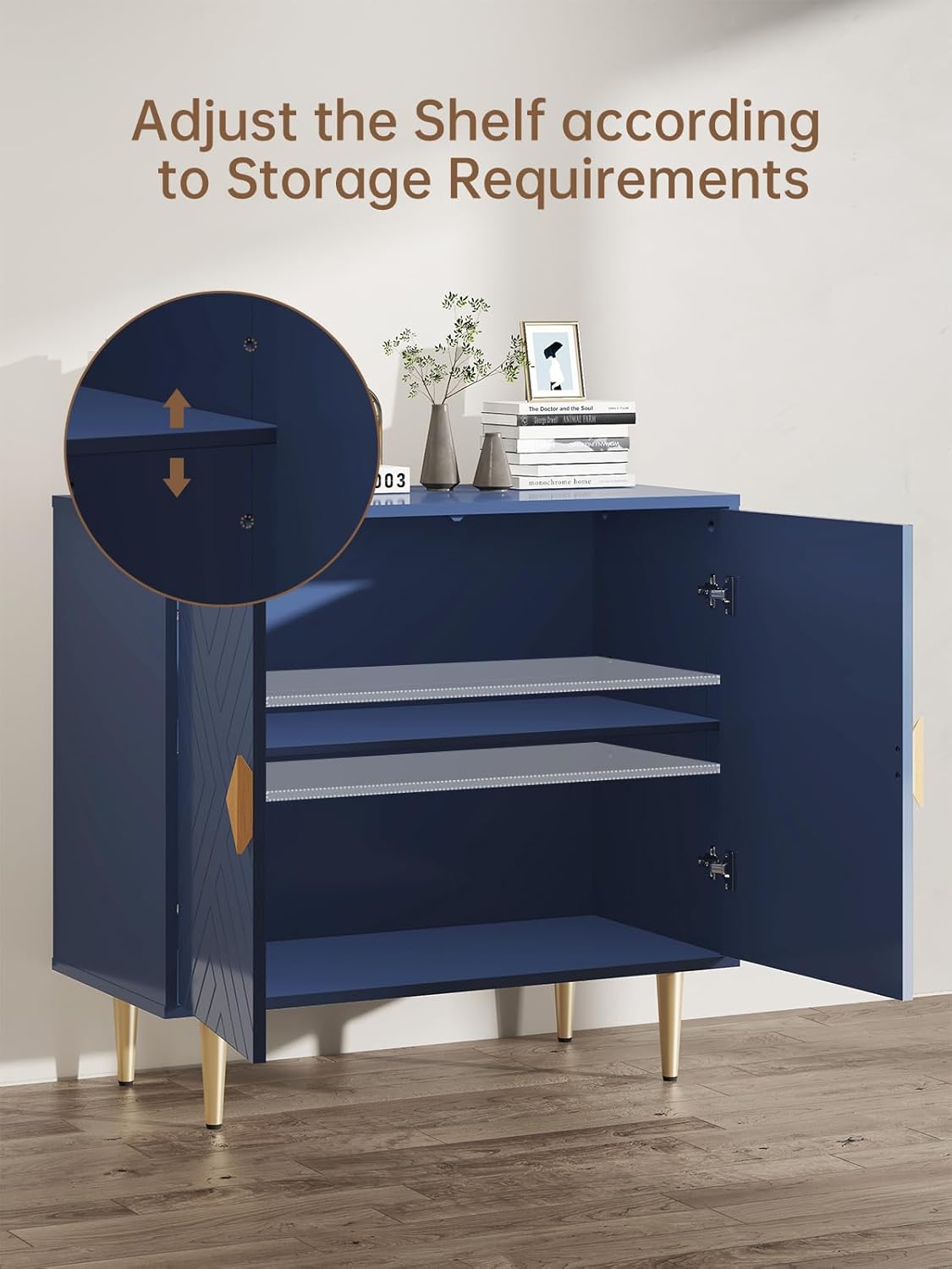 Sideboard Cabinet, 63'' Modern Buffet Cabinet with Storage Set of 2, Credenza with 4 Doors and Adjustable Shelves, Sideboard for Living Room, Kitchen and Entryway, Blue
