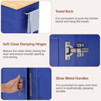 Kitchen Island Cart with Storage, Small Kitchen Island on Wheels with Large Drawer, Adjustable Shelf & Towel Rack, Rolling Island Table for Kitchen & Dining Room, Blue