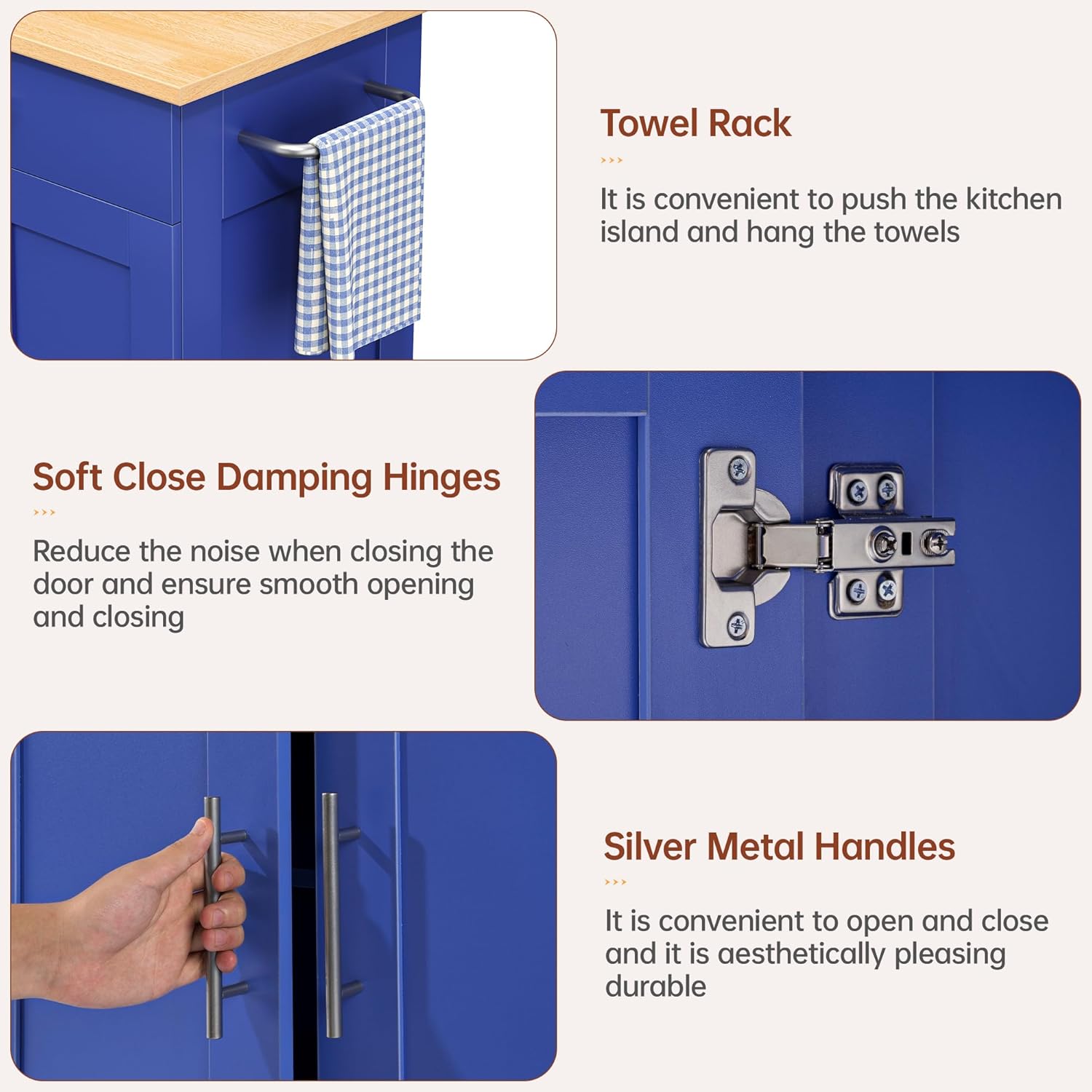 Kitchen Island Cart with Storage, Small Kitchen Island on Wheels with Large Drawer, Adjustable Shelf & Towel Rack, Rolling Island Table for Kitchen & Dining Room, Blue