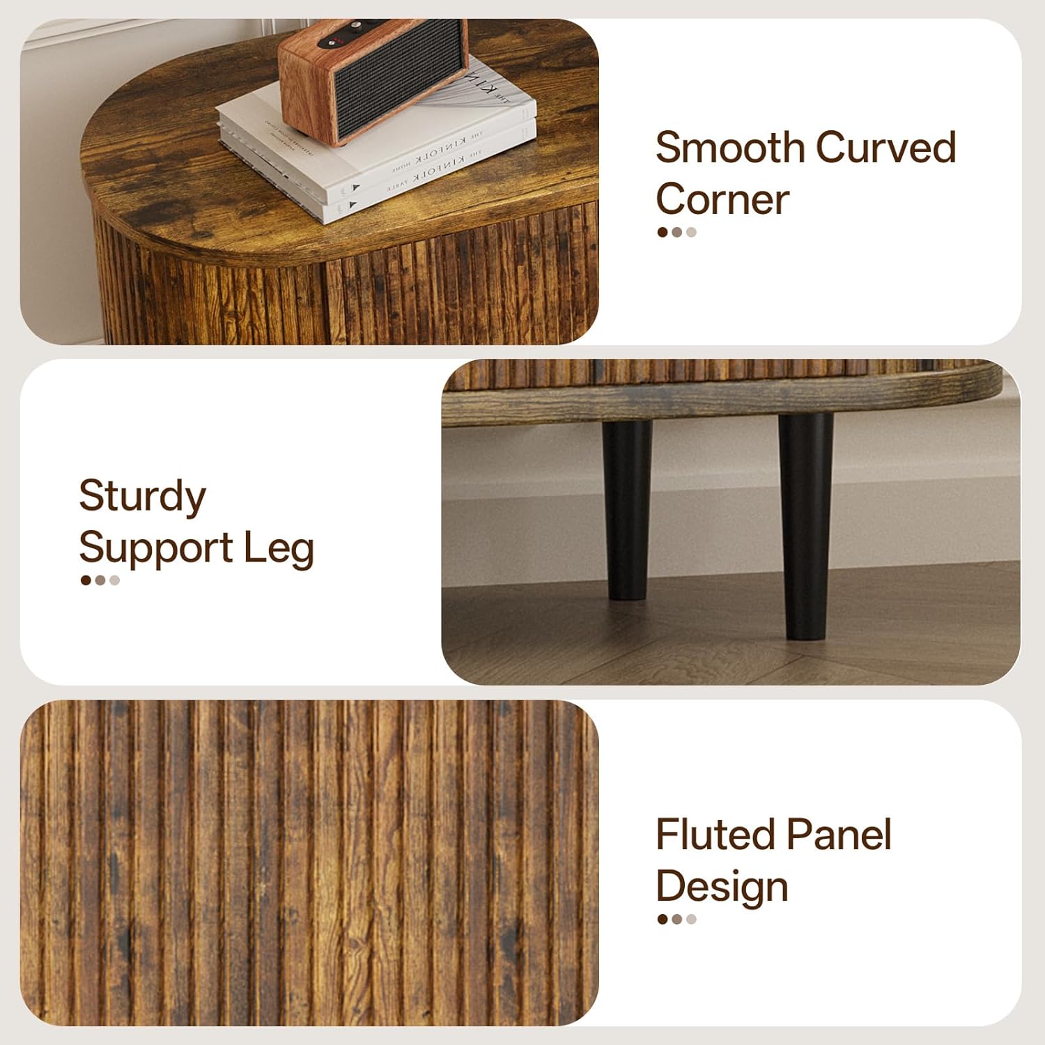 70" Fluted TV Stand, Mid Century Modern TV Stand for TVs up to 80", Entertainment Center with Storage, Adjustable Shelves, Wood Media Console for Living Room, Bedroom,Rustic Brown