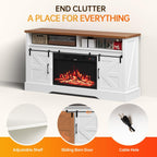 70 inch Fireplace TV Stand for Living Room, Electric Fireplace TV Stand with 12 Colors of 3D Flame & Heating, Entertainment Center with Storage Cabinet (White, Rustic Sliding)
