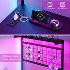 L Shaped Gaming Desk, Reversible Computer Desk with 4-Tier Shelves, Corner Desk with Pegboard, Home Office Desk with LED Lights & Power Outlets Gaming Desk with Storage, Black
