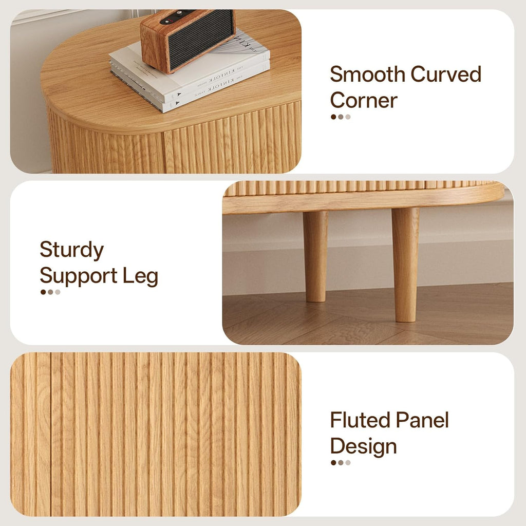 70" Fluted TV Stand, Mid Century Modern TV Stand for TVs up to 80", Entertainment Center with Storage, Adjustable Shelves, Wood Media Console for Living Room, Bedroom, Natural