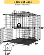 2 Tier Cat Cage with Climbing Ladder, Detachable Metal Wire Cat Kennels for Indoor Cats, DIY Cat Crate for Ferret, Squirrel and Small Animals, Black