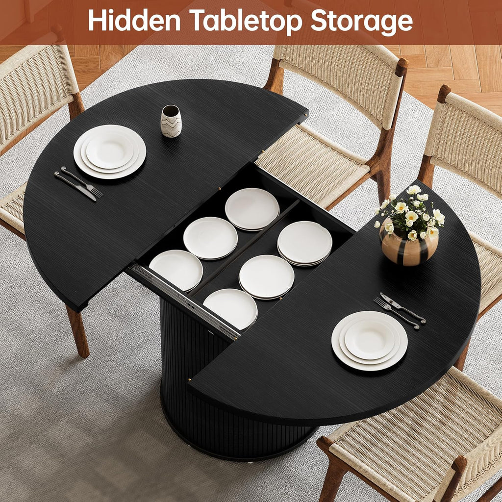 Extendable Dining Room Table Round Dining Table for 4 6 8, 43"-59" Modern Wood Kitchen Table with Removable Leaves Extendable Dinner Tables|Living Room|Small Space