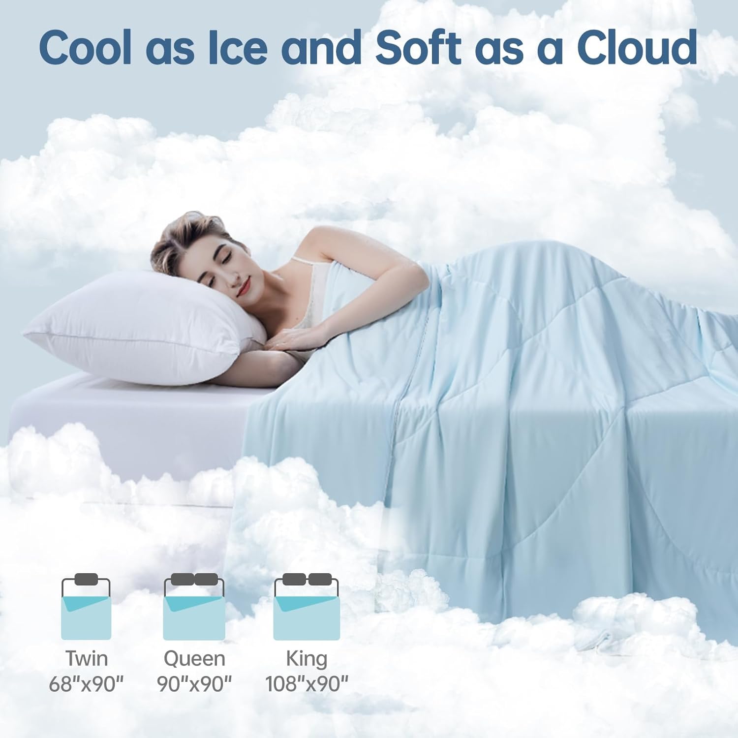 Cooling Comforter Twin Size for Hot Sleepers, 68"x90" Summer Cooling Blanket for Night Sweats, Silk Soft Lightweight Breathable All-Season Blue Cooling Quilt Blanket