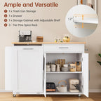 Rolling Kitchen Island with Hidden Trash Can Storage, Kitchen Island on Wheels with Storage, 3-Tier Spice Rack, Towel Rack&Drawer, Mobile Portable Island for Kitchen, White