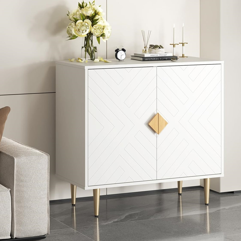 Buffet Cabinet with Storage, 31.5'' Modern Sideboard Cabinet with 2 Doors and Adjustable Shelf, Credenza Buffet Table for Living Room, Kitchen and Entryway, White