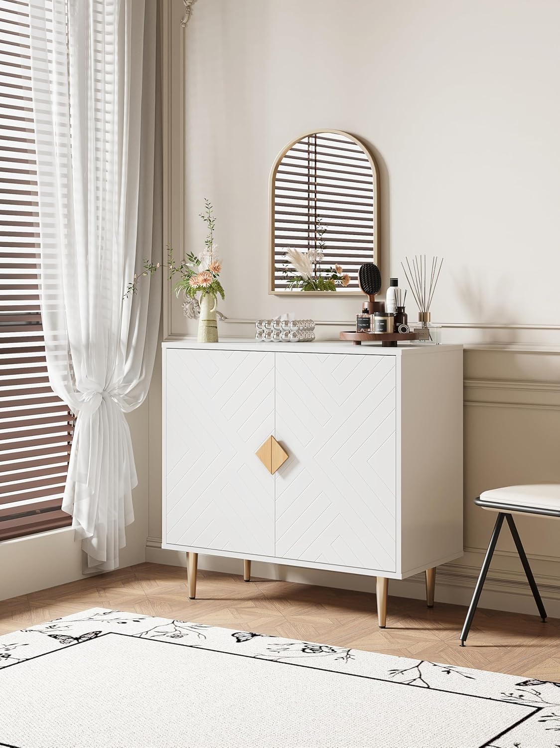 Buffet Cabinet with Storage, 31.5'' Modern Sideboard Cabinet with 2 Doors and Adjustable Shelf, Credenza Buffet Table for Living Room, Kitchen and Entryway, White