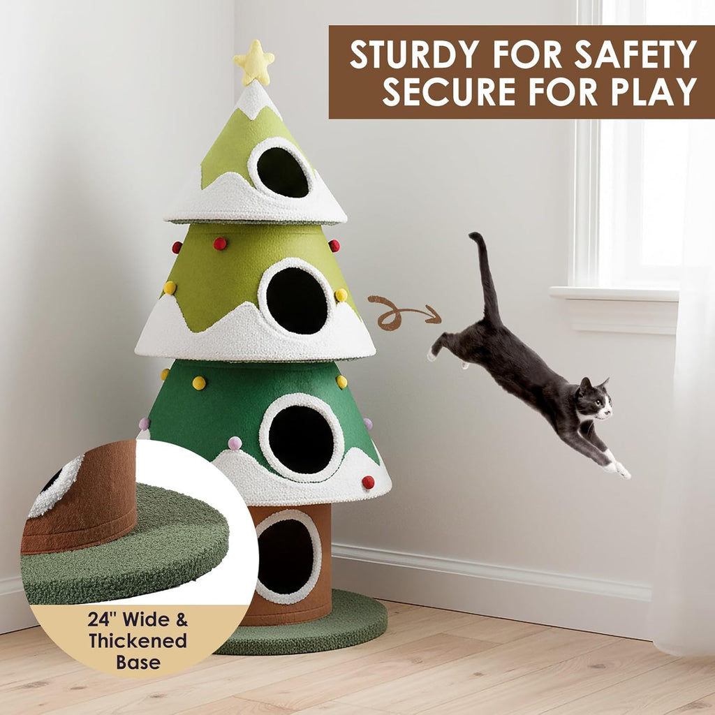 Christmas Cat Tree, 4 Cat House for Multi-Cat Households (Large)