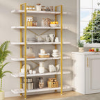 Heavy Duty 6-Tier Industrial Bookcase, 47" Wide Wood Bookshelf for Home Office, 120lbs Shelf Capacity, Open Shelving Display with Reinforced Horizontal Shelf for Living Room Bedroom, White