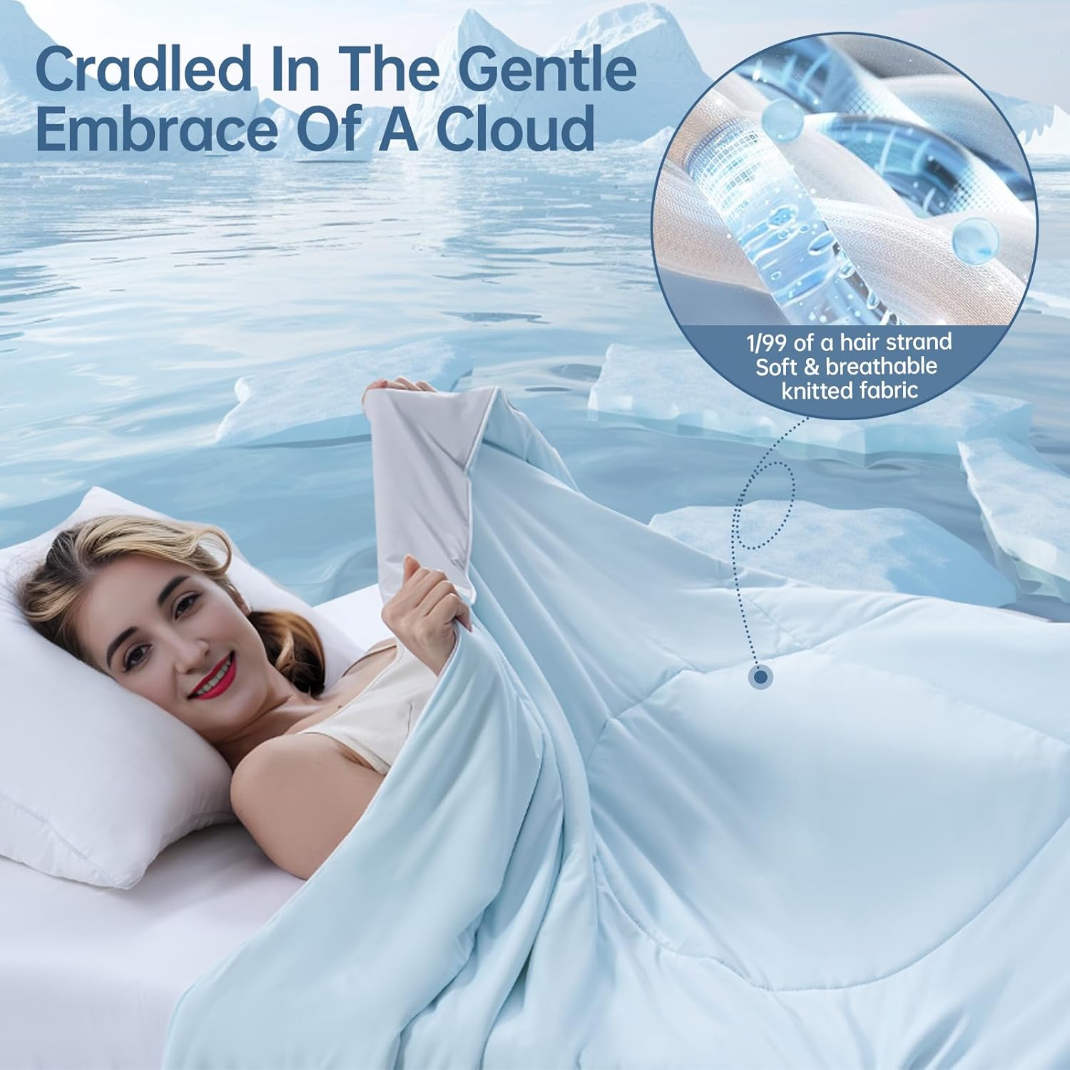 Cooling Comforter Twin Size for Hot Sleepers, 68"x90" Summer Cooling Blanket for Night Sweats, Silk Soft Lightweight Breathable All-Season Blue Grey Cooling Quilt Blanket