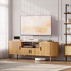 70" Fluted TV Stand, Mid Century Modern TV Stand for TVs up to 80", Entertainment Center with Storage, Adjustable Shelves, Wood Media Console for Living Room, Bedroom, Natural