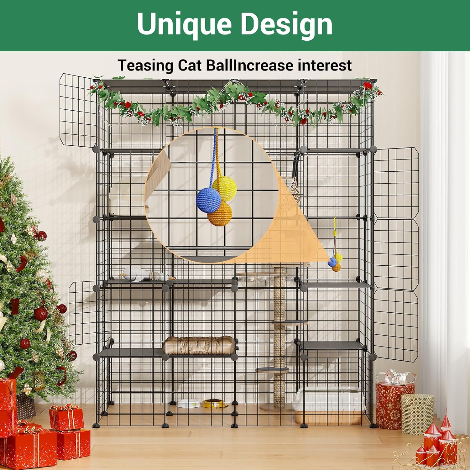 5-Tier 70 Inch Large Cat Cages, DIY Cat Enclosure Indoor with 5 Doors 12 Jumping, Large Detachable Metal Wire Cat Kennel Exercise Place Ideal for 1-4 Cats