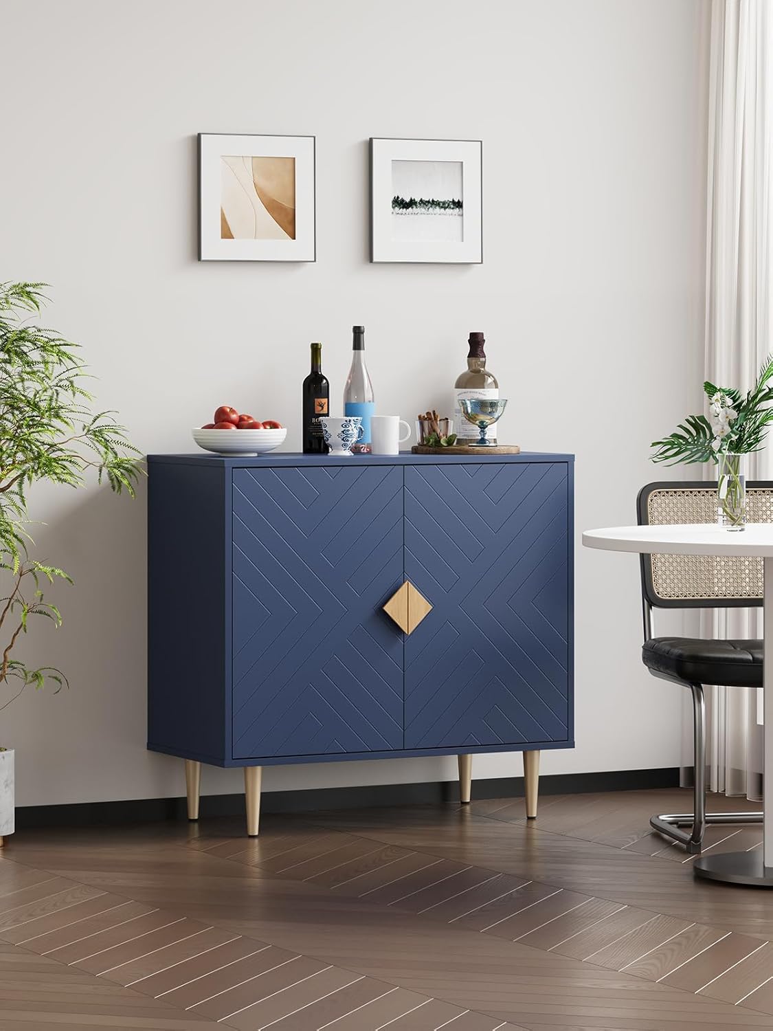 Buffet Cabinet with Storage, 31.5'' Modern Sideboard Cabinet with 2 Doors and Adjustable Shelf, Credenza Buffet Table for Living Room, Kitchen and Entryway, Blue