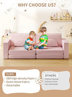 Modular Kids Play Couch, 10PCS Nugget Couch Kids for Boys and Girls, Child Sectional Sofa Versatile Kid Sofa for Playroom, Bedroom, Classroom, Pink