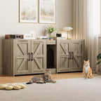 Litter Box Enclosure for 2 Cats, Hidden Litter Box Furniture with Double Rooms, Cat Bed, PVC Pad and Scratch Pad, Grey