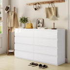 White Wood Dresser for Bedroom, 8 Drawer Dressers for Clothes Storage, Modern Dresser with Wide Drawers, Wide Wooden Chest Drawers for Living Room, Entryway, TV Stand(55" W x15.4 Dx32.3 H)