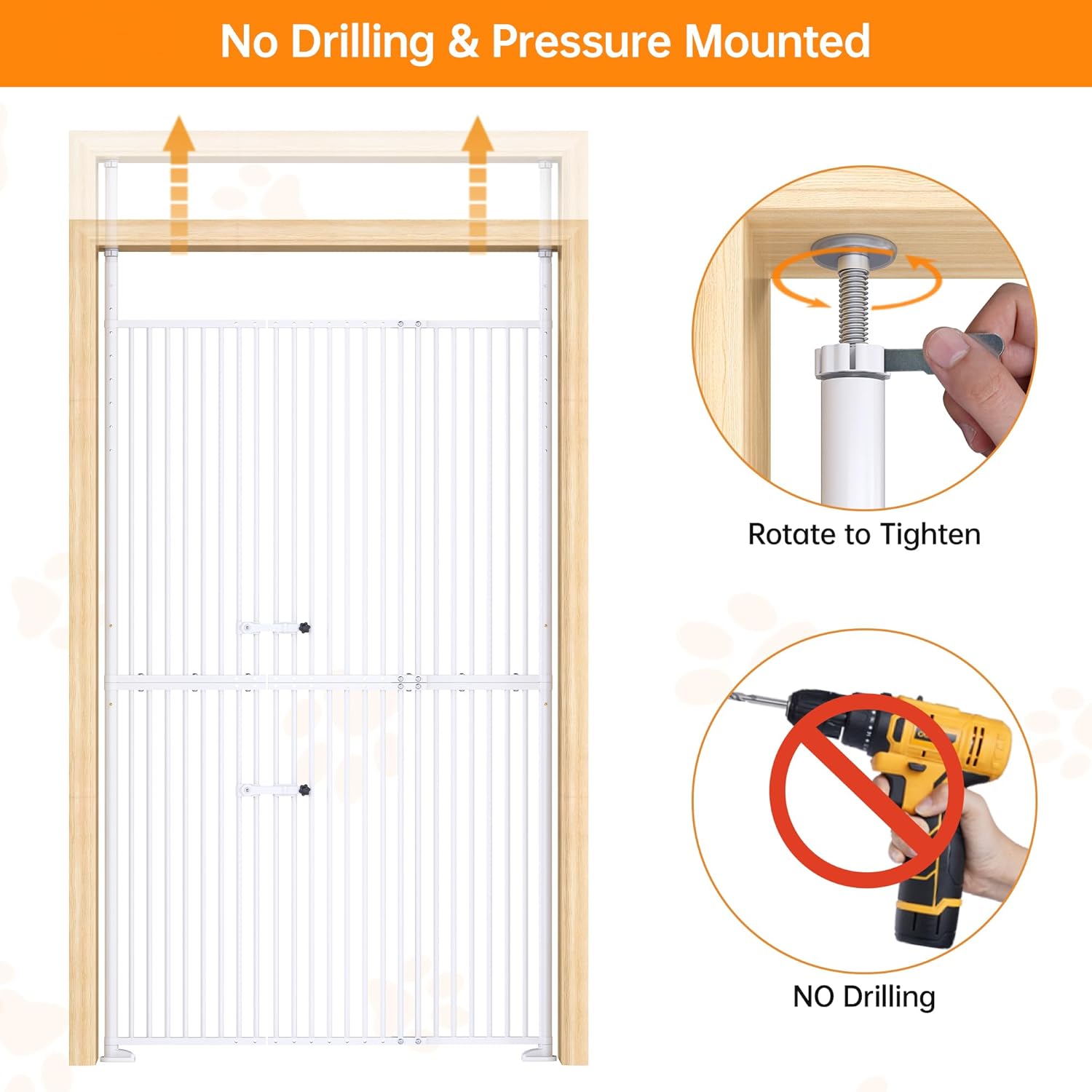 71'' Extra Tall Pet Gate, 31.5-43.3'' Extra Wide Cat Gate for Doorway, No Drilling, 1.37'' Extra Narrow Gap, Double Opening & Easy Lock, Cat Proof Gate Full Door