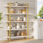 Heavy Duty 5-Tier Industrial Bookcase, 47" Wide Wood Bookshelf for Home Office, 120lbs Shelf Capacity, Shelving Display with Reinforced Horizontal Shelf for Living Room Bedroom,White