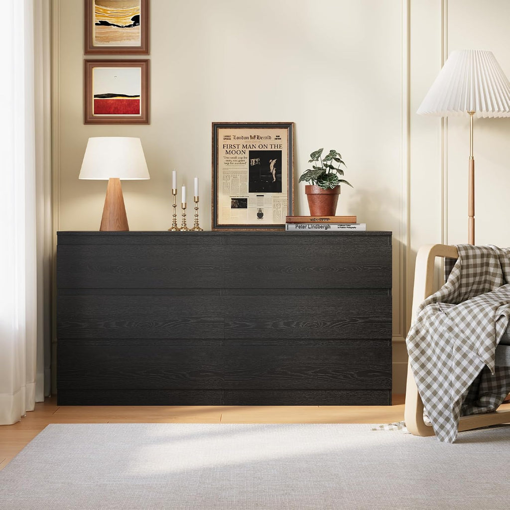 Black Wood Dresser for Bedroom, 3-Drawer Dresser for Clothes Storage, Modern Dressers with Wide Drawers, Wide Wooden Chest Drawers for Living Room, Entryway, TV Stand