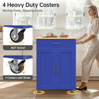 Kitchen Island Cart with Storage, Small Kitchen Island on Wheels with Large Drawer, Adjustable Shelf & Towel Rack, Rolling Island Table for Kitchen & Dining Room, Blue