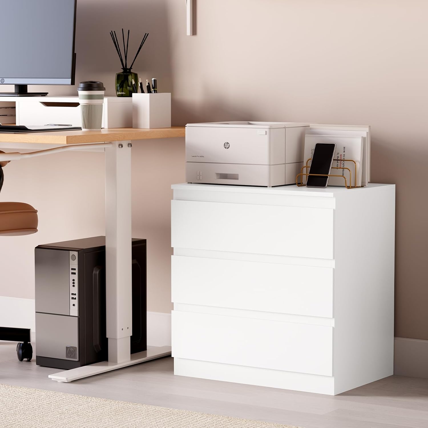 White Wood Dresser for Bedroom, 3 Drawer Dresser for Clothes Storage, Modern Dressers with Wide Drawers, Wide Wooden Chest Drawers for Living Room, Entryway, TV Stand