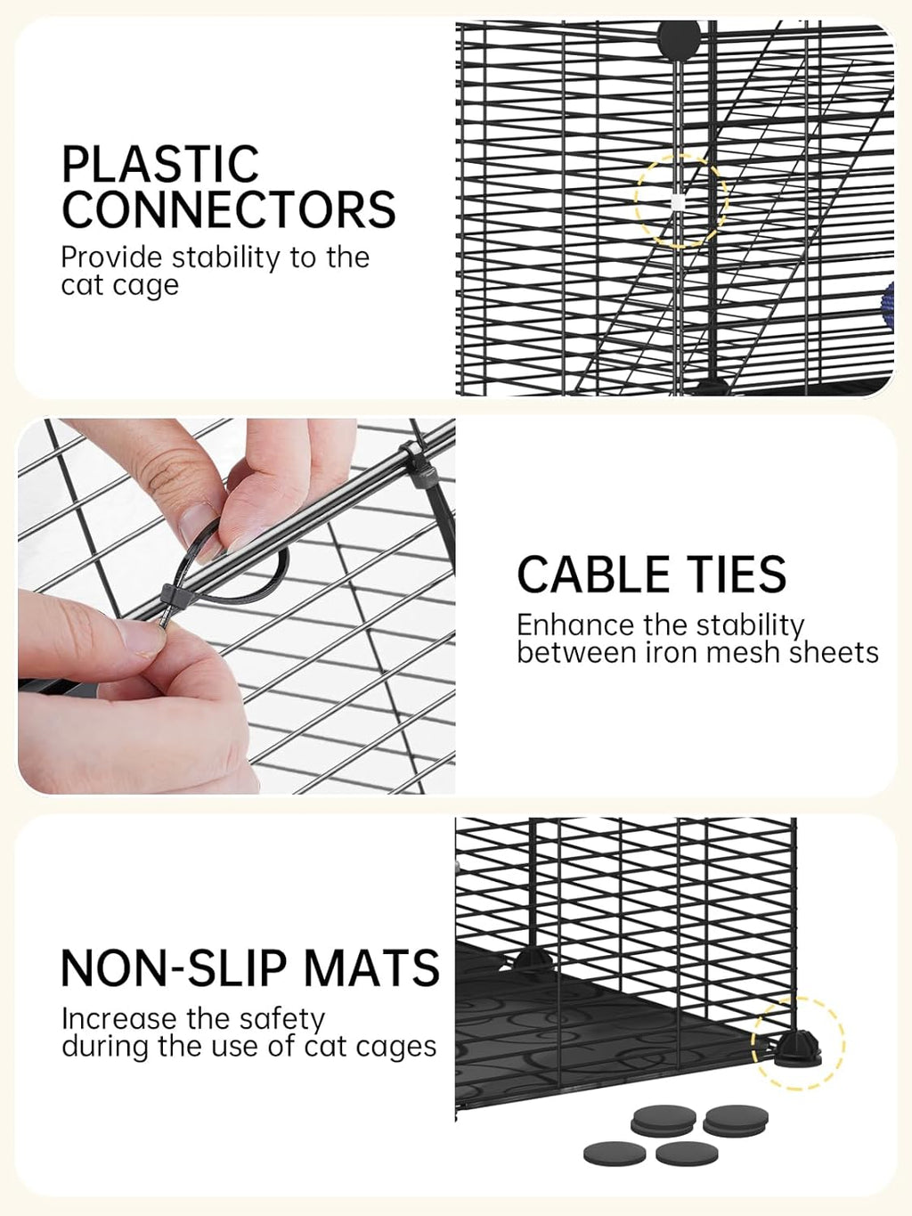Cat Cages Indoor, 3 Tier Cat Enclosure, Cat Cage with Toy Ball and Cat Hammock for 2-3 Cats