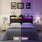 Headboard Queen Size with 2-Tier Open Space and Pull-Out Hidden Storage, Upholstered Headboard with Charging Station, Height Adjustable Sturdy Queen Bed Head Only, Easy Assembly, Black