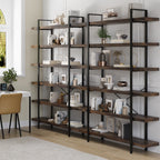 Heavy Duty 6-Tier Industrial Bookcase, 47" Wide Wood Bookshelf for Home Office, 120lbs Shelf Capacity, Rustic Open Shelving Display with Reinforced Horizontal Shelf for Living Room Bedroom