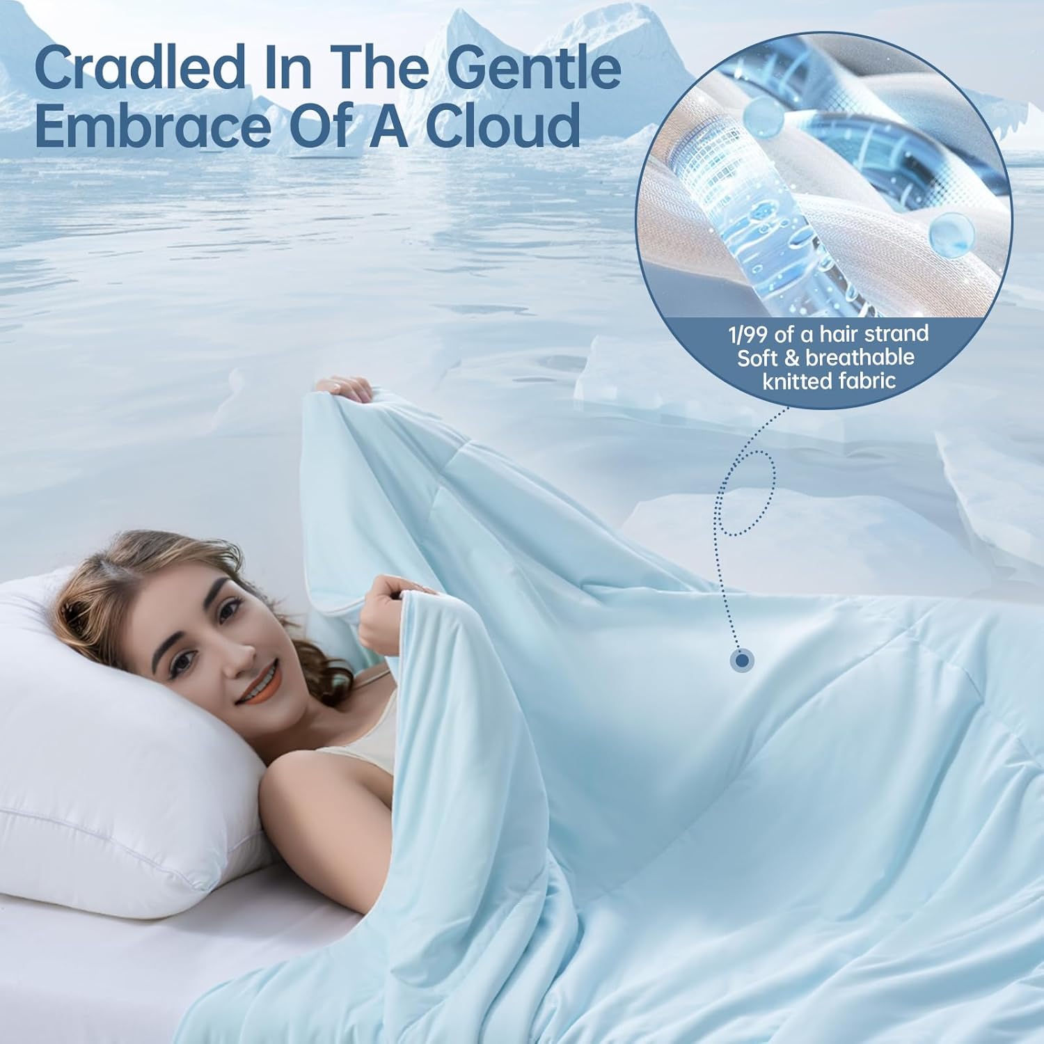 Cooling Comforter Twin Size for Hot Sleepers, 68"x90" Summer Cooling Blanket for Night Sweats, Silk Soft Lightweight Breathable All-Season Blue Cooling Quilt Blanket