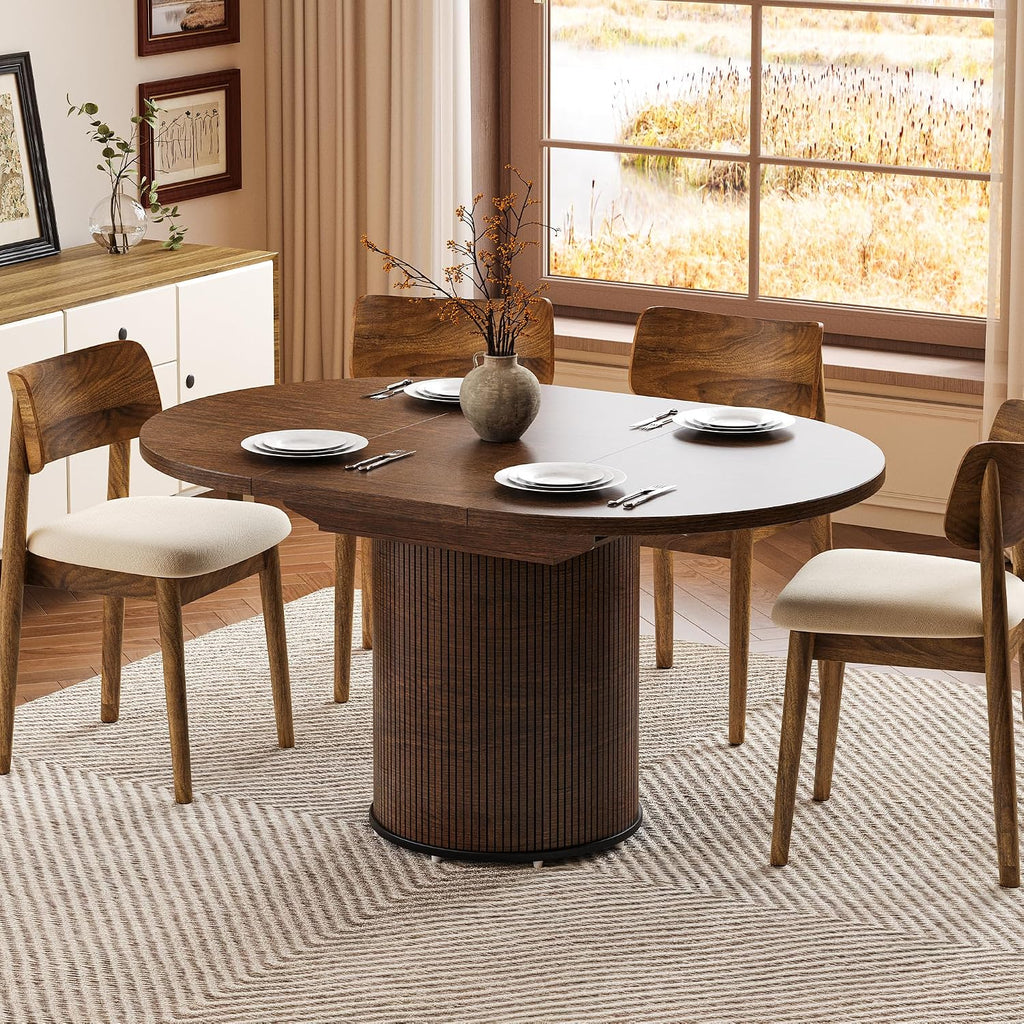 Extendable Dining Room Table Round Dining Table for 4 6 8, 43"-59" Modern Wood Kitchen Table with Removable Leaves Extendable Dinner Tables|Living Room|Small Space