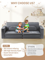 Modular Kids Play Couch, 10PCS Nugget Couch Kids for Boys and Girls, Child Sectional Sofa Versatile Kid Sofa for Playroom, Bedroom, Classroom, Grey