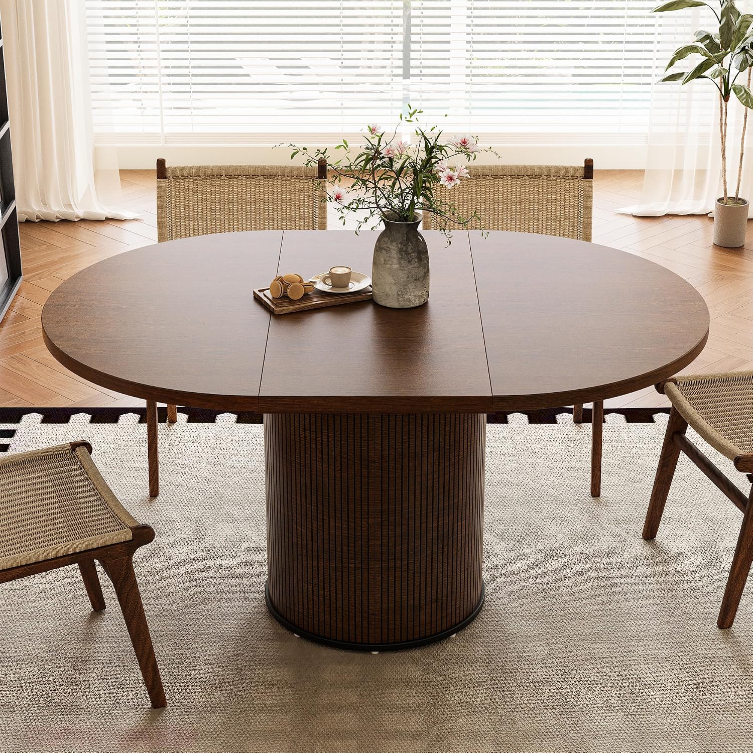 Extendable Dining Room Table Round Dining Table for 4 6 8, 43"-59" Modern Wood Kitchen Table with Removable Leaves Extendable Dinner Tables|Living Room|Small Space