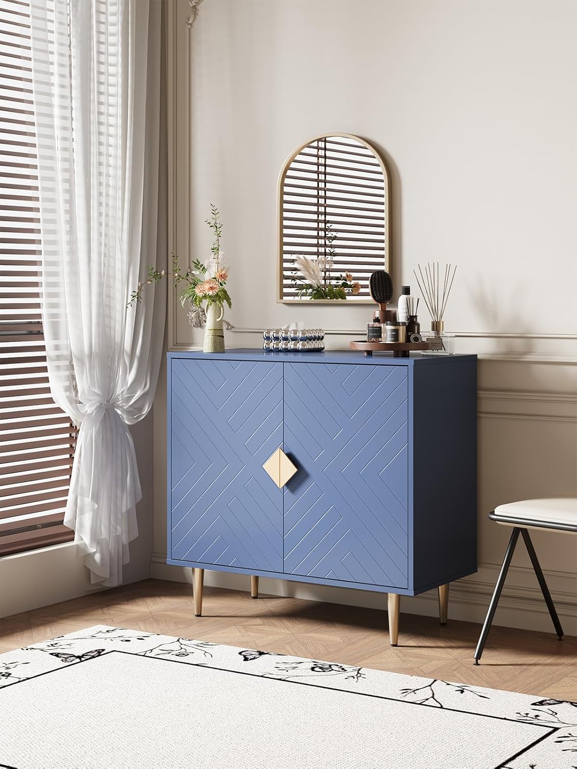 Buffet Cabinet with Storage, 31.5'' Modern Sideboard Cabinet with 2 Doors and Adjustable Shelf, Credenza Buffet Table for Living Room, Kitchen and Entryway, Blue
