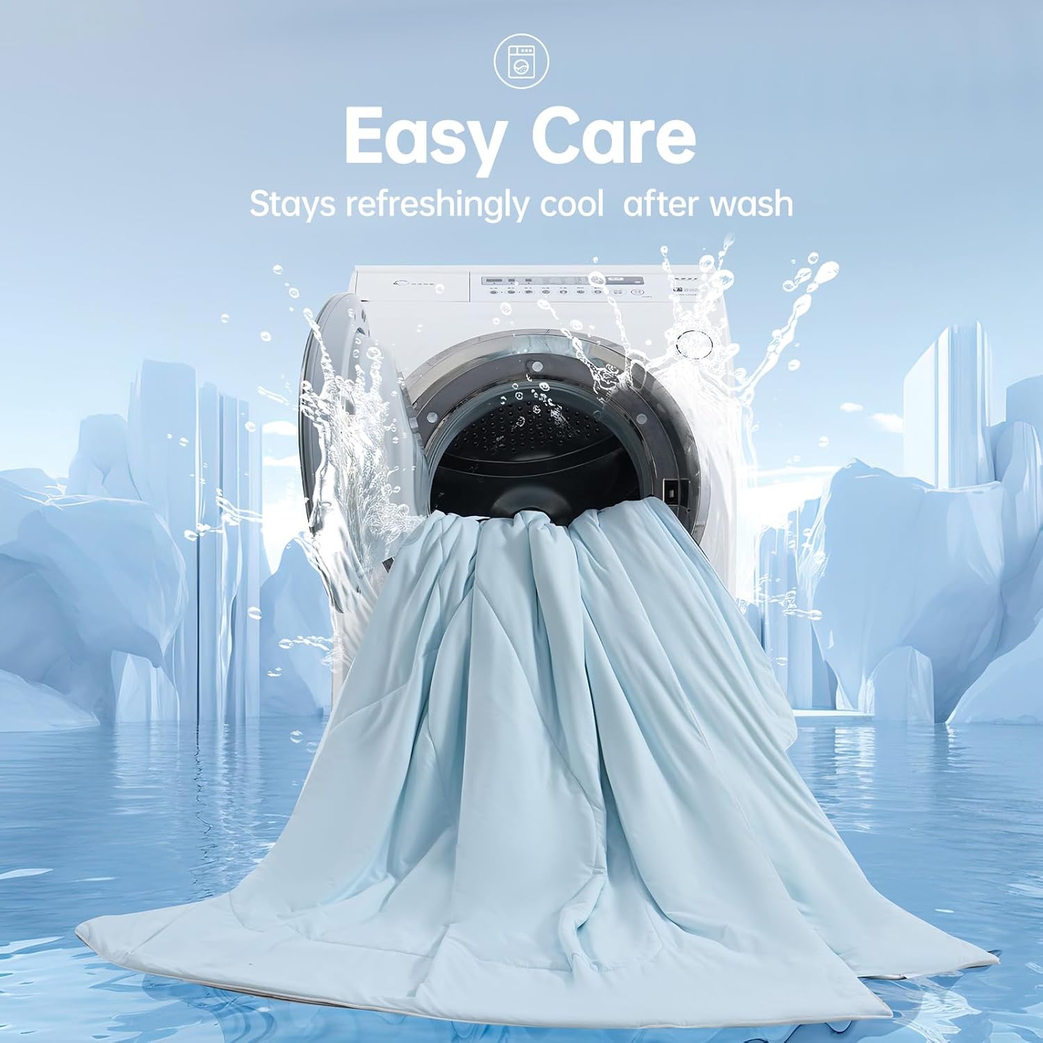 Cooling Comforter Queen Size for Hot Sleepers, 90"x90" Summer Cooling Blanket for Night Sweats, Silk Soft Lightweight Breathable All-Season Blue Cooling Quilt Blanket