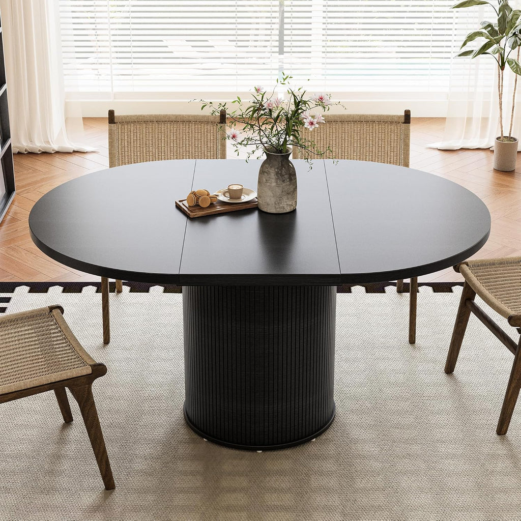 Extendable Dining Room Table Round Dining Table for 4 6 8, 43"-59" Modern Wood Kitchen Table with Removable Leaves Extendable Dinner Tables|Living Room|Small Space