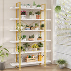Heavy Duty 6-Tier Industrial Bookcase, 47" Wide Wood Bookshelf for Home Office, 120lbs Shelf Capacity, Open Shelving Display with Reinforced Horizontal Shelf for Living Room Bedroom, White
