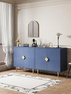 Sideboard Cabinet, 63'' Modern Buffet Cabinet with Storage Set of 2, Credenza with 4 Doors and Adjustable Shelves, Sideboard for Living Room, Kitchen and Entryway, Blue